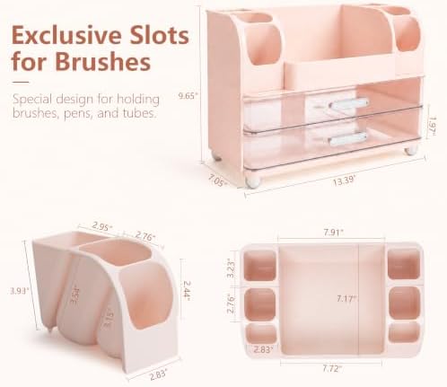 Makeup Organizer for Vanity with Brush Holder, Countertop Bathroom Cosmetic Organizer Skin Care Storage, Large Easy to Store Lipsticks, Nail Polishes, Perfumes, Eyeshadow Palettes (Pink) - Image 2