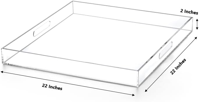 Extra Large Clear Modern Acrylic Ottoman Tray with Cutout Handles 22x22 Inch Over-Sized Serving Tray Organizer Boot Tray Decorative Tray for Living Room Bedroom Entryway and Kitchen Tabletop - Image 2