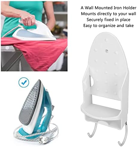 Electric Iron Holder,Heat ant 2 in 1 Wall Mounted Iron Board Rack,Iron and Ironing Board Storage Organizer Shelf,for Household Bathroom Laundry Room (White) - Image 4