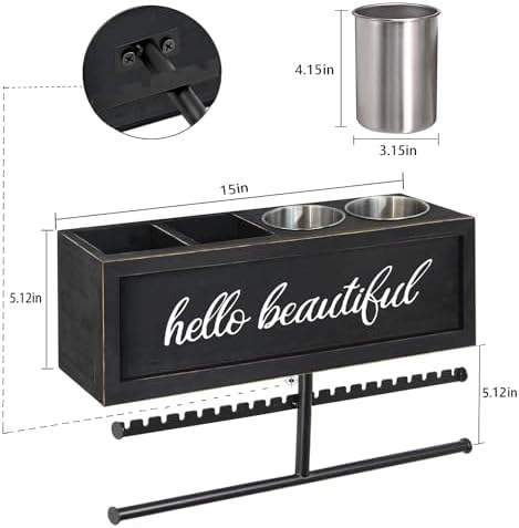 Rustic Hair Dryer Holder Wall Mounted,Hair Styling Tools & Accessories Organizer,Bathroom Supplies & hot Tools vanities Organizer Caddy,for Storage Flat Iron,Blow Dryer,Curling Iron,Towel - Image 7