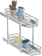 2-Tier Pull Out Cabinet Organizer, 5.5" W x 21.5" D, Heavy Duty Dual Slide Out Shelves for Narrow Base Cabinets, Chrome Wire Basket Drawer for Spices, Bottles & Snacks by Unknown