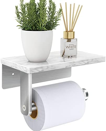 Gypie Toilet Paper Holder with Marble Shelf, Wall Mounted Brushed Nickel by GypieHouseware