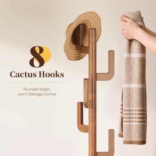 Yoobure Solid Wood Coat Rack - Cactus Coat Tree Freestanding with 8 Hooks, Coat Hanger Stand with 3 Adjustable Sizes for Jacket, Hat, Clothes Stands for Hall, Entryway, Bedroom, Office, Living Room - Image 6