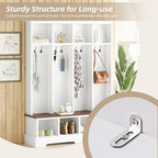Merax Farmhouse Hall Tree with Bench and Shoe Storage, 59" Entryway Bench with Coat Rack, 8 Hooks and Top Compartments, 3-in-1 Entryway Hall Tree for Hallway, Living Room, White - Image 6