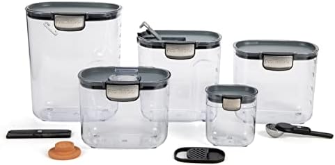ProKeeper+ Airtight Food Storage Container Set – Clear Plastic Flour and Sugar Canister Set with Magnetic Accessories for Kitchen Organization (Grey, 9-Piece) by Unknown