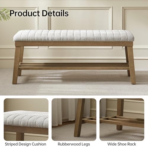 VKNOW Entryway Bench, Storage Shoe Bench with Rubberwood Legs, Beige - Image 5