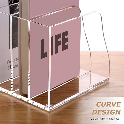 SANRUI Acrylic Magazine File Holder, 6 Vertical Compartments Desk Document Sorter Organizer, Clear Folder Rack Binder Bookstore Workspace Sorters for Office Accessories Organization Storage - Image 6