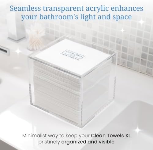 CLEAN SKIN CLUB Clear Acrylic Box for Clean Towels XL (NOT Included), Container For 50 Disposable Clean Towels XL, Face Towelettes Bathroom Counter Storage, Bin for Cleansing Facial Dry Wipes - Image 4
