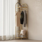 HKaikzo Corner Coat Rack, Gold Clothes Rack with 6 Metal Movable Hooks and Storage Basket Hall Tree Design Clothing Rack for Bedroom Entryway Hallway - Image 2