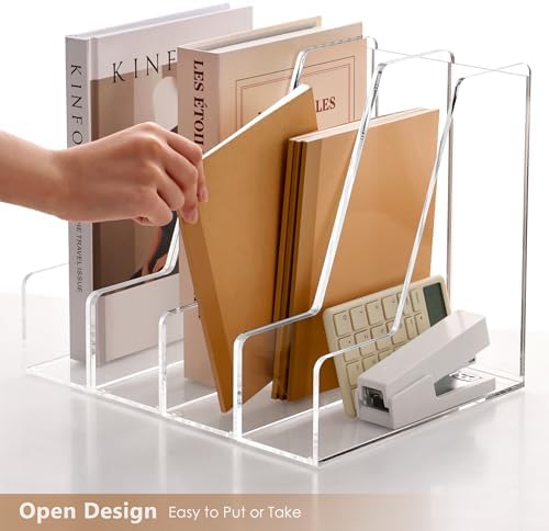 SANRUI 4 Pack Vertical File Holder, Acrylic Desk Organizer Magazine File Sorter for Magazines, Binders, Notebooks, Envelopes, Multi-purpose Clear Document Organizer Rack - Image 7