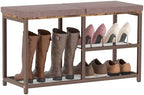 Shoe Rack Bench for Entryway 3-Tier, Free Standing Shoe Racks with Seat Cushion, Narrow Shoe Storage Shelf with Boot Organizer, Shoe Rack for Small Spacesh with Wood Bench (Brown+Brown) by Katrawu