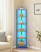 TUTOTAK Corner Shelf with LED Light, 6-Tier Corner Bookshelf - Image 4
