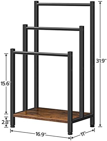 HOOBRO Free Standing Towel Rack, 3 Tier Blanket Rack, Blanket Holder for Bathroom, 16.9" L x 11" W x 31.9" H, Industrial Metal Drying and Display Rack with Shelf, Rustic Brown and Black BF03LB01 - Image 5