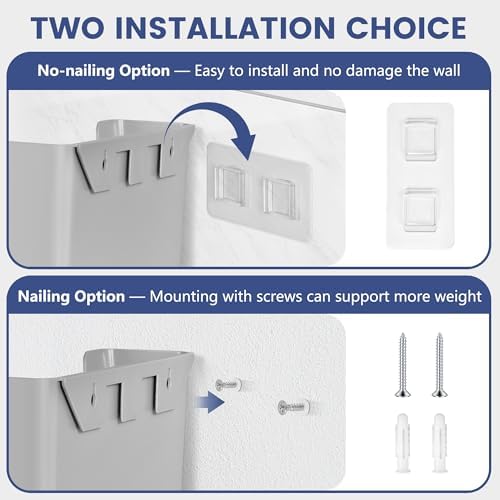 JOMOLA No Drilling File Holder 5 Pack Mail Organizer Wall Mount File Organizer Holder Office Wall Hanging Files Magazines Organizer Plastic Door Mount Wall Pocket with Adhesive Pad, Grey Color - Image 3