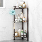 SWTYMIKI Standing Shower Caddy Corner - 3‑Tier Stainless Steel Shower Organizer Shelf with 12 Hooks and Adhesive Pads, Rustproof Corner Shelves Stand Rack for Bathroom Shower Room, Bronze by SwtyMiki-TidyHomeSweetLife