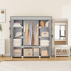 VTRIN Portable Closet Wardrobe for Hanging Clothes 57.3 Inch Large Capacity Clothes Rack with Cover, 10 Storage Organizer Shelves, 1 Hanging Rods and 6 Pockets, Free Standing Closet, Printing - Image 2
