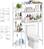 K1 Heavy Duty 7-Tier Over The Toilet Storage（With Basket and Paper Hook）Freestanding Above Toilet Shelf with Adjustable Feet，Space Saver Bathroom Shelves 9.3"D x 33.5"W x 63.8"H，Beige White by Roxibelt