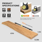 Floating Shelves for Wall, Live Edge 40"W x 9.3"D x 1.5"H Wood Floating Shelf, Set of 2 with Invisible Heavy-Duty Metal Bracket, Deep Floating Shelf for Living Room Kitchen, Natural Finish - Image 3