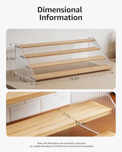 Tiered Spice Rack Organizer for Countertop & Cabinet, 4-Tier 19.9in Kitchen Seasoning Storage Shelf, Space Saving Standing Spice Organizer, Wooden & Acrylic, Solid Wood - Image 6
