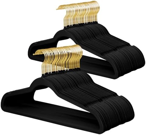 ManGotree Velvet Coat Hangers with 360° Swivel Gold Hook 66 Pack Black by ManGotree