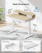 HUANUO 48 x 30 inch Electric Standing Desk with 2 Wood Drawers, Adjustable Height Sit Stand Desk for Home Office, Ergonomic Stand up Desk with 4 Memory Presets, 176 lbs Capacity, Natural Top - Image 3