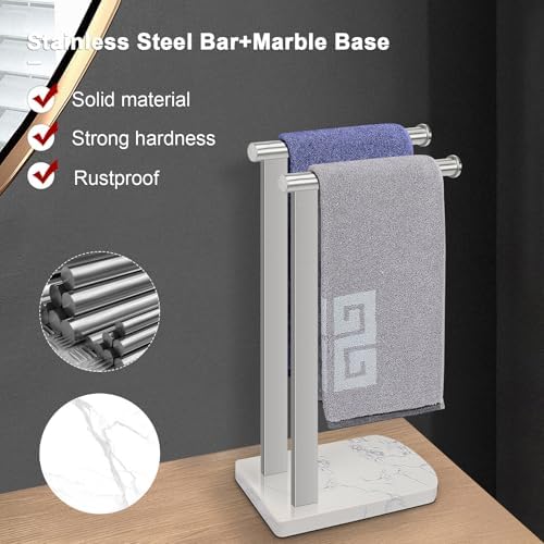 NearMoon Hand Towel Holder with Balanced Marble Base, SUS304 Stainless Steel Stand Towel Ring L Shape Hand Towel Rack Free-Standing Towel Bar for Bathroom Kitchen Countertop(Double Rod Brushed Nickel) - Image 3