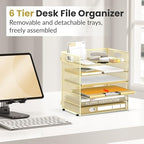 Daltack 6-Tier Paper Organizer for Desk with Handle, Gold - Image 5