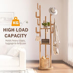 Yoobure Rotary Coat Rack Freestanding - Solid Wood Coat Tree with 9 hooks & 3 Storage Shelves for Purse, Bag, Jacket, Hat, Corner Hanger Stand Racks for Hall, Entryway, Office, Modern Clothes Holder - Image 6