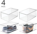 mDesign Stackable Plastic Closet Storage Container Bin Box with Hinge Lid for Organizing Shoes, Booties, Pumps, Sandals, Wedges, Flats, Heels - Lumiere Collection - 4 Pack - Clear - Image 2