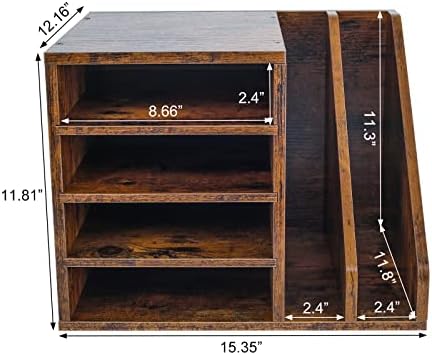 PAG-Mass Wood Desktop File Holder Organizer Mail Sorter for File Folders, Mails, Envelopes, Mailing Supplies or Magazines, Brown - Image 4
