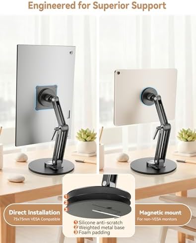 Jakeko Magnetic Portable Monitor Stand VESA Mount 75mm Travel 360° Swivel - Image 4