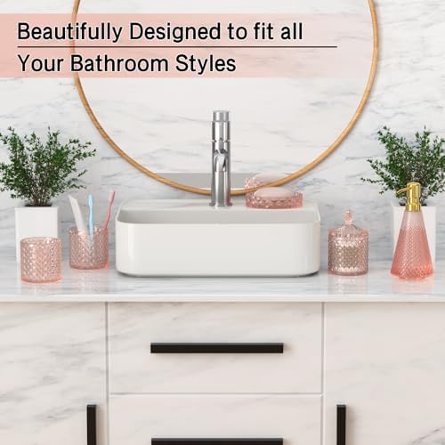 Pink Glass Bathroom Accessories Set 5 Pcs, Pink Bathroom Set, Soap Dispenser and Toothbrush Holder Set, Qtip Holder Set, Vintage Bathroom Sink Set, Cute Bathroom Decor - Image 5