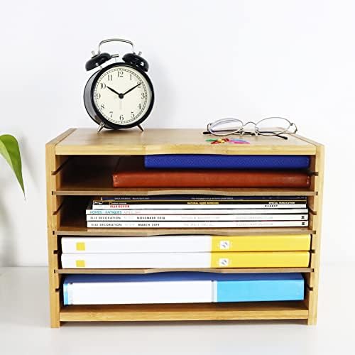 WKWKER File Organizer with 3 Adjustable Shelves Bamboo Document Letter Tray Paper File Sorter for Desktop Office Home Study Workstation Desk Storage Rack (Natural) - Image 6