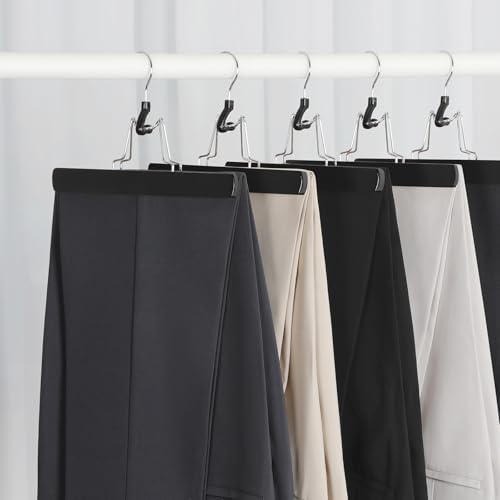 TOPIA HANGER 24 Pack Wooden Pants Hangers, Hair Extension Hangers Non Slip Skirt Hanger Wood Clamp with Velvet Padded 360° Swivel Hook for Jeans, Skirts, Trousers, Wigs Black CT68B - Image 2