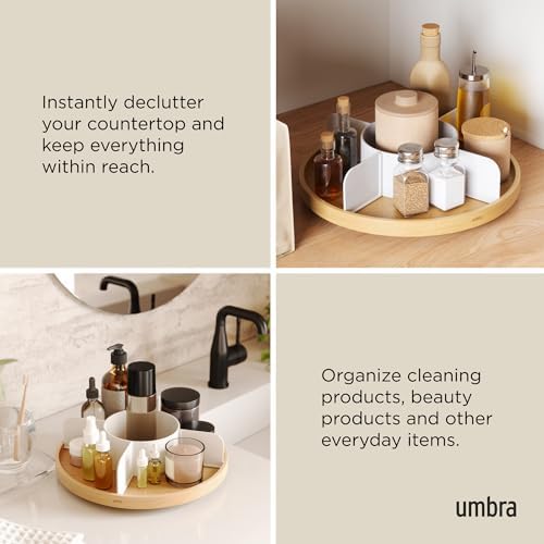 Umbra Bellwood Lazy Susan, Divided Tray Organizer, White/Natural - Image 4