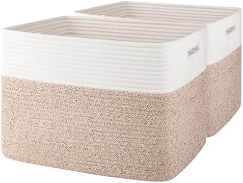 OIAHOMY 2 PACK Tall Storage baskets 42L Blanket Basket Living Room Brown by MasterofSpaceOptimization