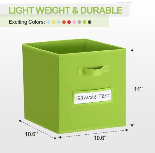 Fabric storage cubes (8 Pack) 11 Inch Cube Storage Bin, cube organizer bins with 8 Labels Window Cards & a Pen, Foldable cube organizer bins and Storage Box, lime green - Image 2