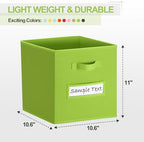 11x11 storage cube bins (Set of 10) Foldable Fabric storage cubes with 10 Labels Window Cards & a Pen,11 inch cube storage bin,Closet Organizers for Shelves,Cubby Organizer Boxes,lime green - Image 2
