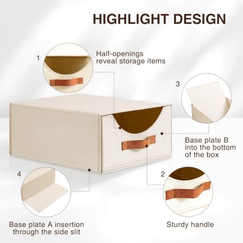 Homsorout Large Closet Storage Bins with Drawer, Fabric Bins for Organization, Collapsible Storage Drawers Organizer for Bedroom, Living Room, 8 Pack, Beige - Image 6