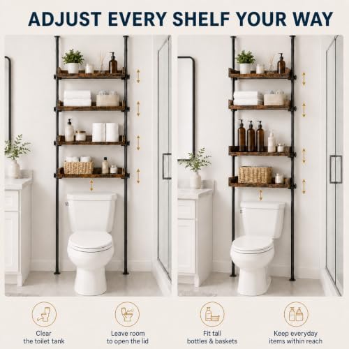 ALLZONE Tension Over The Toilet Storage Cabinet, No-Drill, Fits 92-116 in. - Image 6
