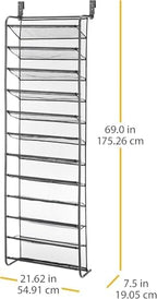 Whitmor 36 Pair Over the Door Shoe Rack, 12 Tier Hanging Shoe Organizer, Heavy Duty Metal & Mesh Shoe Holder, Hanging Shoe Rack for Closet Organizer & Storage, 69" L x 21.7" W x 7.5" H, Gunmetal Gray - Image 3