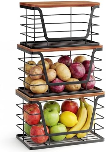 ALOCEO 3 Pack Stackable Storage Bins with Lids, Stainless Steel Trash Bag Dispenser Roll Holder for for Kitchen Sink, Laundry, Pantry Organizer and Storage, Walnut Black - Image 4