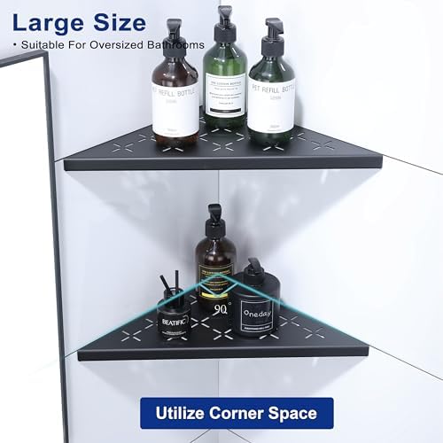 12" Corner Shower Shelf, 2-Pack Shower Shelves SUS304 Stainless Steel Bathroom Shelves for Tile Walls, Recessed Corner Shelf Organizer Rack, Large Size (Matte Black) - Image 3