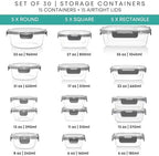 Razab 30 PC Glass Food Storage Containers with Lids - Reusable Glass Meal Prep Containers for Lunch and Leftovers - Airtight & Leakproof Snap Locking Lids - Oven, Freezer, Microwave & Dishwasher Safe - Image 2