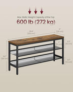 VASAGLE 3 Tier Shoe Rack Bench, One Piece Shelves, Shoe Storage Organizer with Raised Edges, Industrial Style, Easy Assembly, 11 x 39.4 x 19.7 Inches, Rustic Brown and Matte Black ULSB075KD01S - Image 2