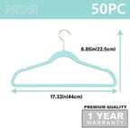 MIZGI Velvet Hangers 50 Pack Non Slip Heavy Duty Aqua Blue Rose Gold Hooks - Image 6