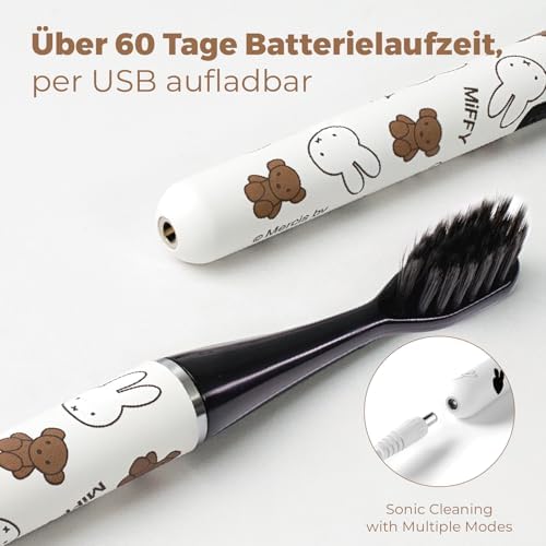 MIPOW Miffy BrushGo i4 Slim Electric Toothbrush Sonic Vibration Rechargeable Magnetic Travel Case & Ceramic Holder Dock 60Day Long Battery Soft Bristles 2Heads IPX7 Waterproof (Brown) - Image 5