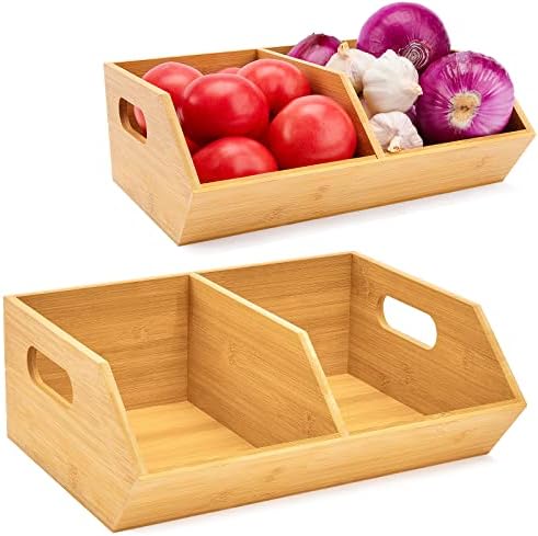 2 Set Bamboo Storage Bin, Pantry Organization and Storage Baskets, Kitchen Organization, Potato and Onion Storage Bin - Ideal for Pantry, Countertop, and Vegetable Storage by otovioia