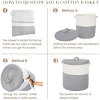Large Storage Basket with Lid 60L, 16"Wx18"H Woven Laundry Hamper Basket with Handle, Room Decor Cotton Rope Wicker Basket Toy Organizer Bins for Clothes Blankets Pillows, Gray/White Mix includes Lid - Image 4