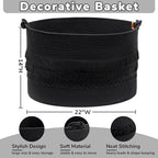 CherryNow 90L Large Woven Rope Blanket Basket with Tassel, 22" x 14", Black - Image 4
